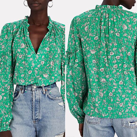 NEW Intermix Marika Ruffled Fil Coupé Casual Blouse Women's Green Size: XS - Picture 9 of 9